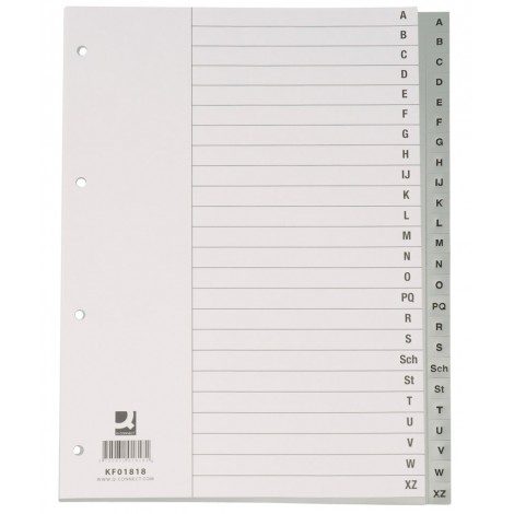 Przekładki Q-CONNECT, PP, A4, 230x297mm, A-Z, 20 kart, szare
