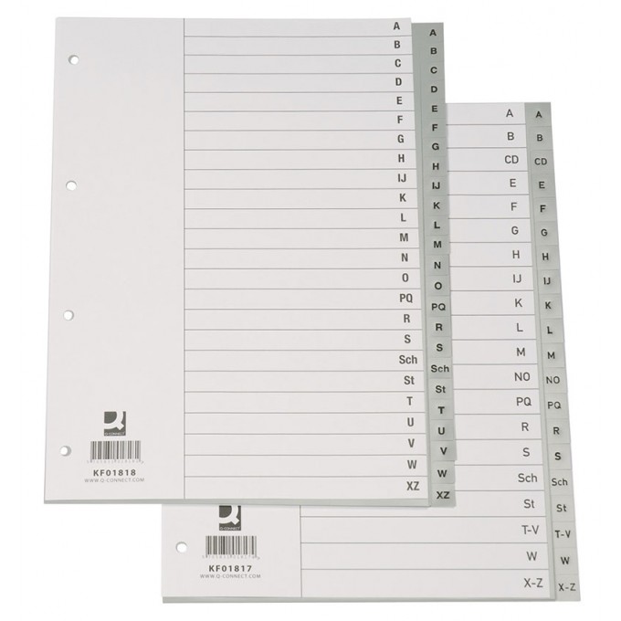Przekładki Q-CONNECT, PP, A4, 230x297mm, A-Z, 20 kart, szare