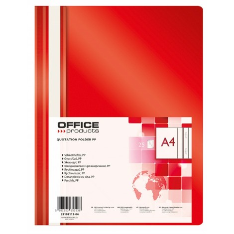 Skoroszyt OFFICE PRODUCTS, PP, A4, miękki, 100/170mikr., czerwony