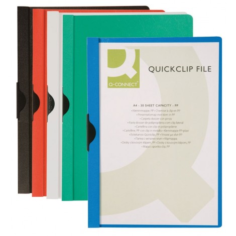 Skoroszyt Q-CONNECT z metalowym klipsem, PP, A4, 200/350mikr., biały