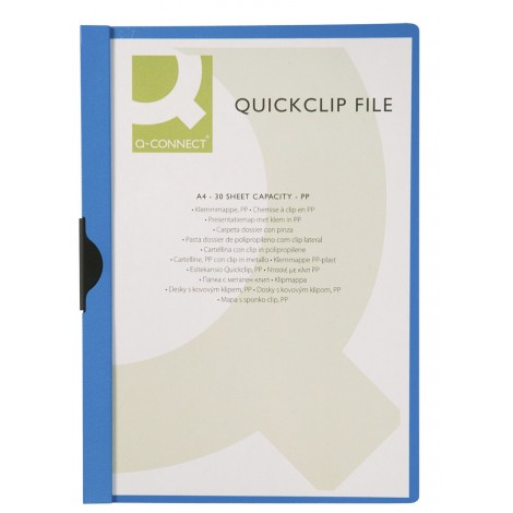 Skoroszyt Q-CONNECT z metalowym klipsem, PP, A4, 200/350mikr., niebieski