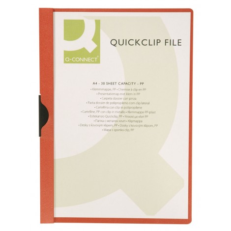 Skoroszyt Q-CONNECT z metalowym klipsem, PP, A4, 200/350mikr., czerwony