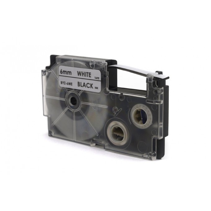 Taśma JetWorld Zamiennik Casio Czarny na Białym 6mm x 8m (PT-6WE1, PT6WE1, XR-6WE1, XR6WE1) 