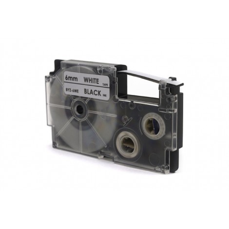 Taśma JetWorld Zamiennik Casio Czarny na Białym 6mm x 8m (PT-6WE1, PT6WE1, XR-6WE1, XR6WE1) 