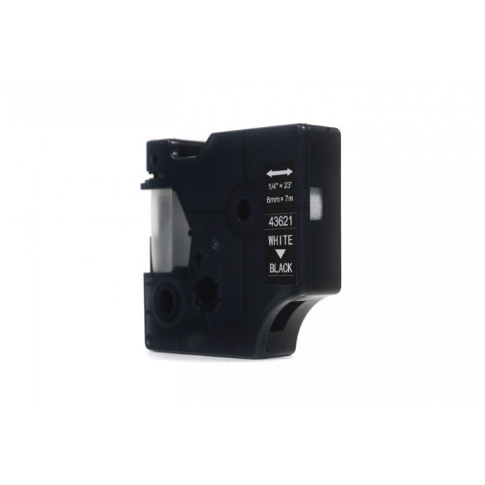 Taśma JetWorld Zamiennik Dymo D1 Biały na Czarnym 6mm x 7m LM100, LM100+, LM200, LM300, LM400, LM420P, LM350, LM350D, LM360D, 