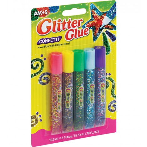 Klej z brokatem AMOS confetti GCF10B5 &8211 10,5ml x 5 kolorów