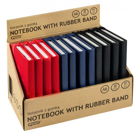 Notatnik GRAND z gumką  A6/80 kartek 80gm- kratka  MIX
