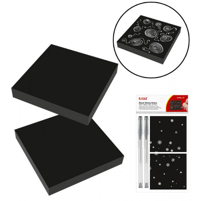 Notes samoprzylepny EAGLE 654 BL-2P 75&21575, 100 k. czarny 2 szt. + długopis 2 szt.