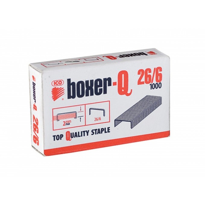 Zszywki ICO Boxer, 26/6, galwanizowane, 1000szt.