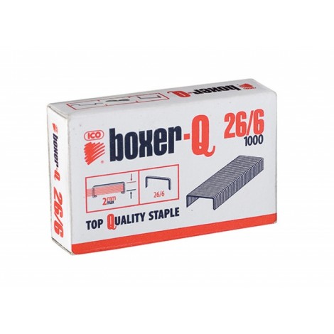 Zszywki ICO Boxer, 26/6, galwanizowane, 1000szt.