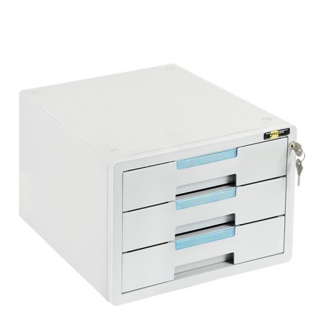 Szafka na dokumenty Yellow One YL-SP03GY plastikowa &8211 3 szufl. + zamek, szaro-niebieska