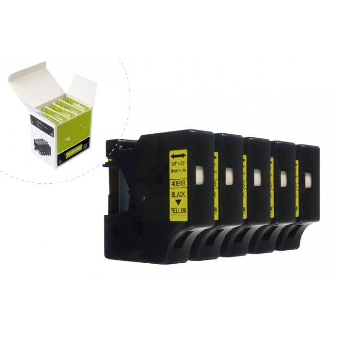 Taśma JetWorld Zamiennik Dymo D1 Czarny na Żółtym 9mm x 7m (5szt.) LM100 , LM120, LM150, LM160, LM200, LM210, LM210D, LM220,