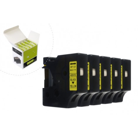 Taśma JetWorld Zamiennik Dymo D1 Czarny na Żółtym 9mm x 7m (5szt.) LM100 , LM120, LM150, LM160, LM200, LM210, LM210D, LM220,