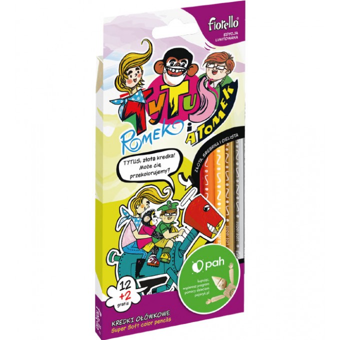 Kredki FIORELLO Super Soft 12 kol. + 2 gratis ostrz. trójkątna Tytus, Romek i A&8221Tomek