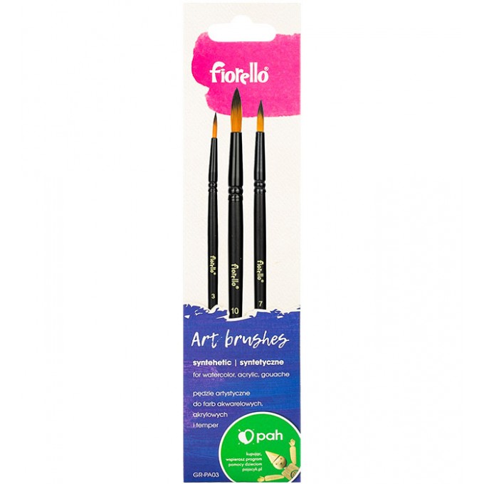 Pędzle artystyczne nylonowe 3 szt. GR-PA03 FIORELLO