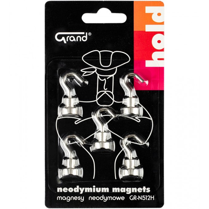 Magnesy neodymowe z haczykiem GR-N512H 12 mm GRAND 5 szt.
