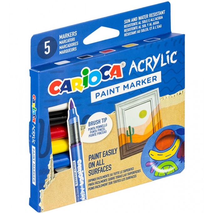Markery akrylowe z pędzelkiem CARIOCA blister 5 kol. (45280)