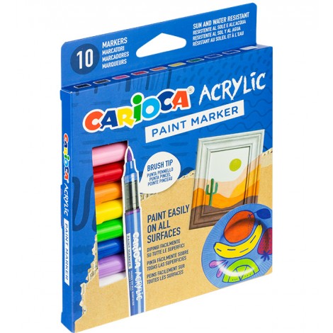 Markery akrylowe z pędzelkiem CARIOCA blister 10 kol. (45281)