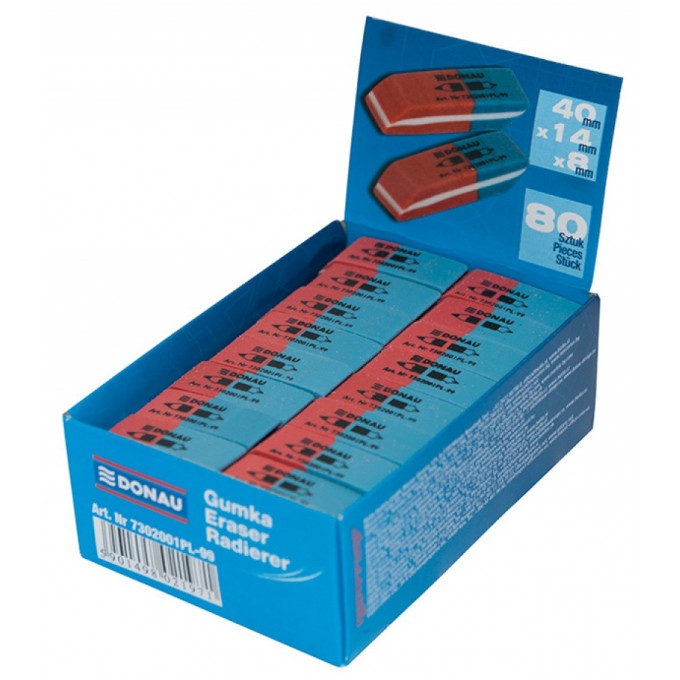 Gumka wielofunkcyjna DONAU, 40x14x8mm, niebiesko-czerwona
