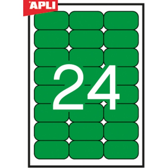 Etykiety kolorowe APLI, 70x37mm, zaokrąglone, zielone, 20 ark.