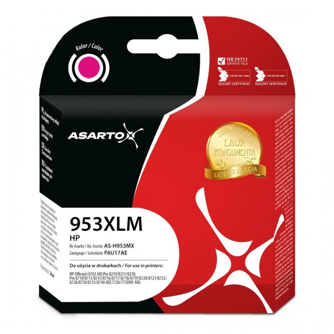 Tusz Asarto do HP 953XLM | F6U17AE | 1600 str. | magenta | REF.