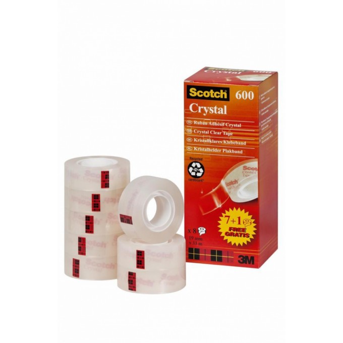 Taśma biurowa SCOTCH® Crystal (6-1933R8), 19mm, 33m, 7szt., 1 rolka GRATIS