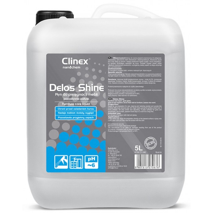 Płyn do pielęgnacji mebli CLINEX Delos Shine 5L, pozostawia połysk