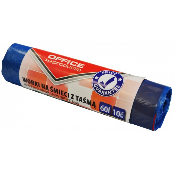 Worki na śmieci z taśmą OFFICE PRODUCTS, premium (LDHD), 60L, 10szt., niebieskie