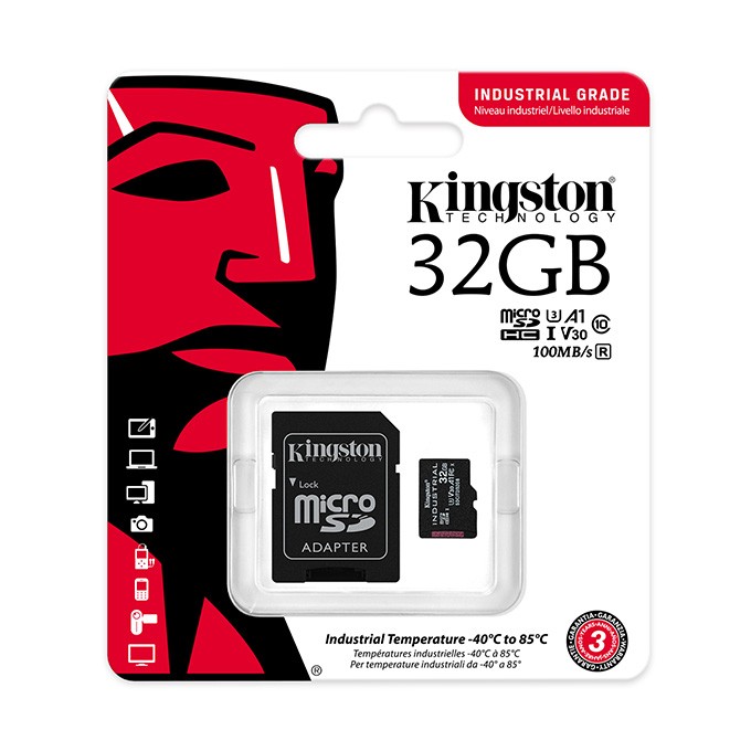 Kingston karta pamięci Industrial C10, 32GB, micro SDHC, SDCIT2/32GB, UHS-I U3 (Class 10), V30, A1, pSLC karta + 
