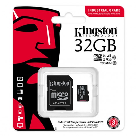 Kingston karta pamięci Industrial C10, 32GB, micro SDHC, SDCIT2/32GB, UHS-I U3 (Class 10), V30, A1, pSLC karta + 