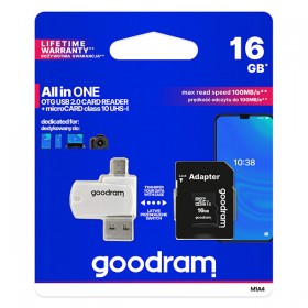 Goodram Karta pamięci Micro Secure Digital Card All-In-ON, 16GB, micro SDHC, M1A4-0160R12, UHS-I U1 (Class 10), ALL in 