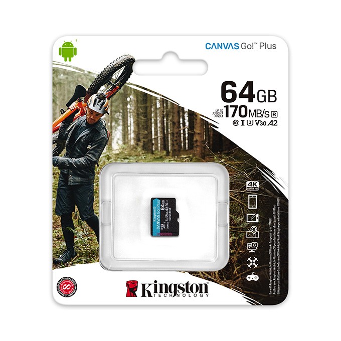 Kingston karta pamięci Canvas Go! Plus, 64GB, micro SDXC, SDCG3/64GBSP, UHS-I U3, A2, V30