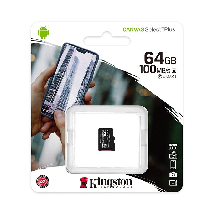 Kingston karta Canvas Select Plus, 64GB, micro SDXC, SDCS2/64GBSP, UHS-I U1 (Class 10), A1