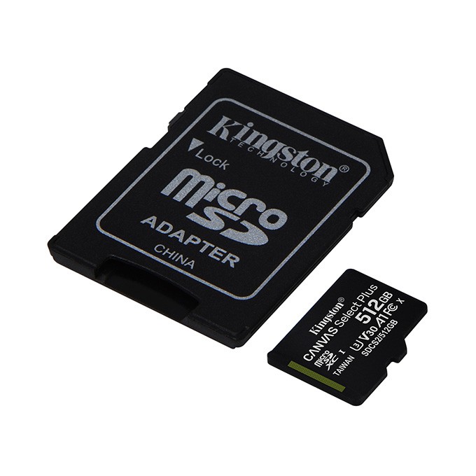 Kingston karta Canvas Select Plus, 512GB, micro SDXC, SDCS2/512GB, UHS-I U1 (Class 10), z adapterm, A1