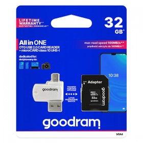 Goodram Karta pamięci Micro Secure Digital Card All-In-ON, 32GB, multipack, M1A4-0320R12, UHS-I U1 (Class 10), ALL in 