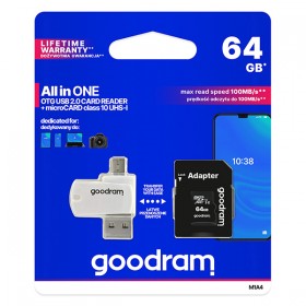 Goodram Karta pamięci Micro Secure Digital Card All-In-ON, 64GB, multipack, M1A4-0640R12, UHS-I U1 (Class 10), ALL in 