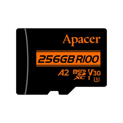Apacer karta pamięci V30 A2, 256GB, micro SDXC, AP256GMCSX10U8-R, UHS-I U3 (Class 10), z adapterm Apacer karta pamięci V30 A2, 256GB, micro SDXC, AP256GMCSX10U8-R, UHS-I U3 (Class 10), z adapterm