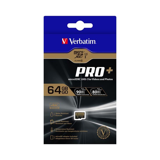 Verbatim karta pamięci micro SDXC Pro+, 64GB, micro SDXC, 44034, UHS-I U1 (Class 10), z adapterm