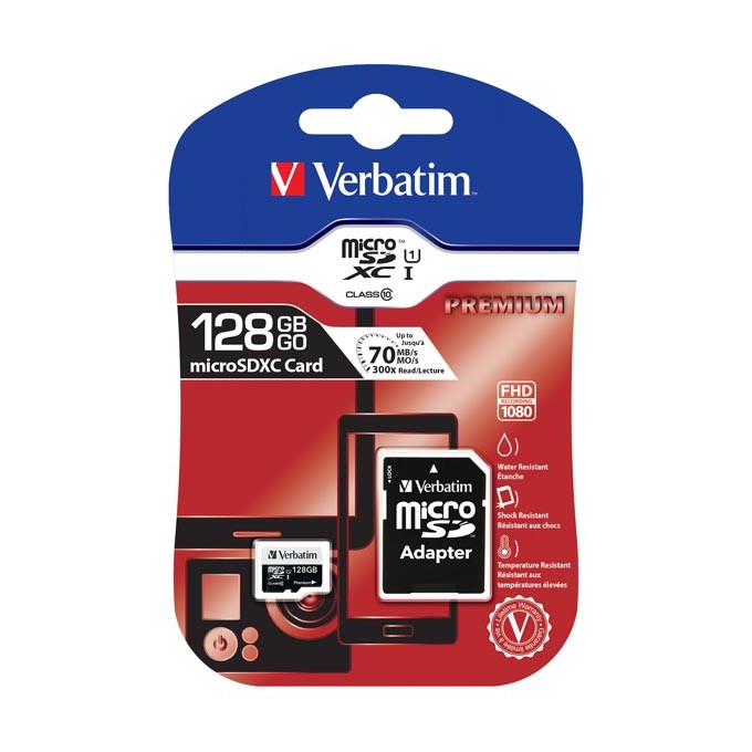 Verbatim Karta  pamięci Micro Secure Digital Card Premium, 128GB, micro SDXC, 44085, UHS-I U1 (Class 10), z adapterm