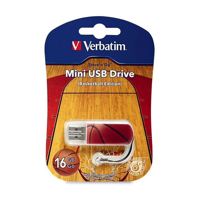 Verbatim USB Mini Sports Edition, USB 2.0, 16GB, Sports Edition-basketbal, pomarańczowa, 98679, do archiwizacji danych