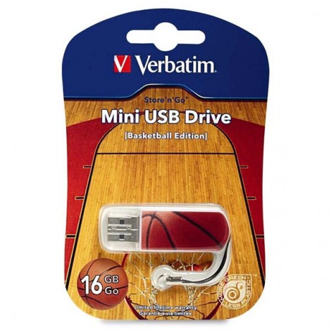 Verbatim USB Mini Sports Edition, USB 2.0, 16GB, Sports Edition-basketbal, pomarańczowa, 98679, do archiwizacji danych