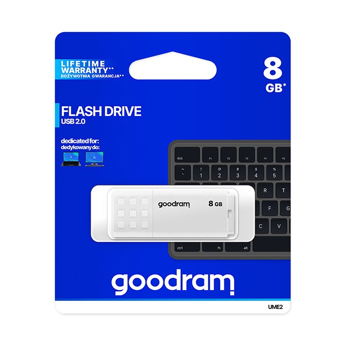 Goodram USB flash disk, USB 2.0, 8GB, UME2, biały, UME2-0080W0R11, USB A, z osłoną