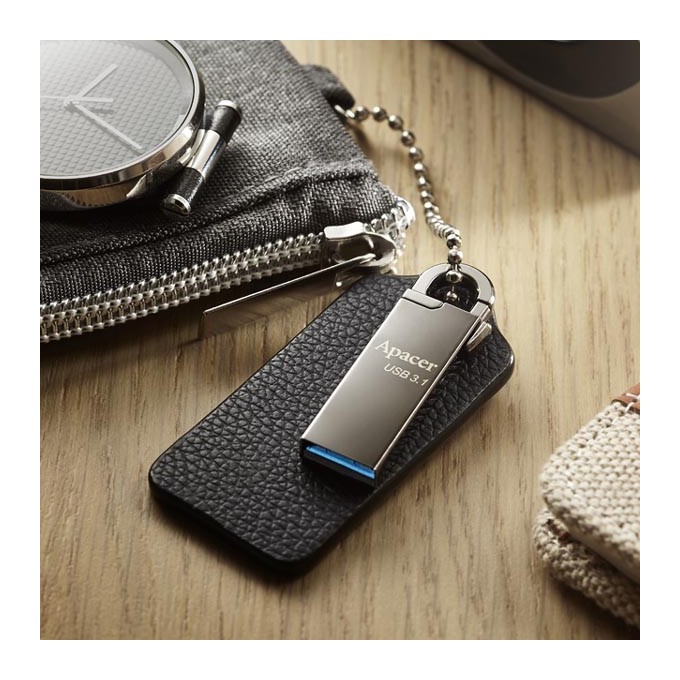 Apacer USB flash disk, USB 3.0, 16GB, AH15A, srebrny, AP16GAH15AA-1, USB A, z karabinkiem