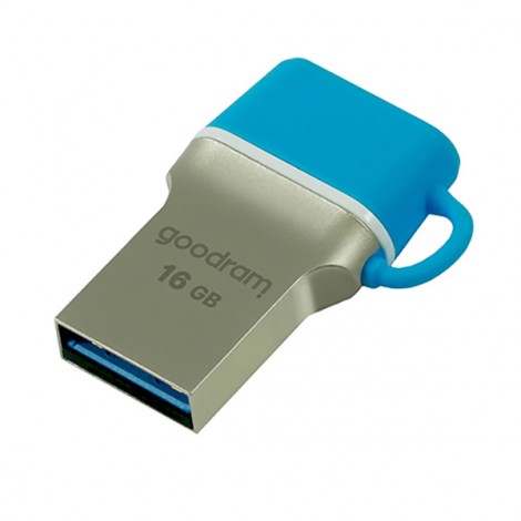 Goodram USB flash disk OTG, USB 3.0, 16GB, ODD3, niebieski, ODD3-0160B0R11, USB A / USB C, z osłoną