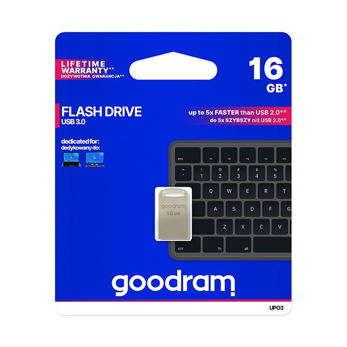 Goodram USB flash disk, USB 3.0, 16GB, UPO3, srebrny, UPO3-0160S0R11, USB A, z oczkiem na brelok