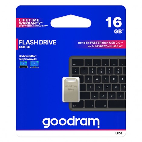 Goodram USB flash disk, USB 3.0, 16GB, UPO3, srebrny, UPO3-0160S0R11, USB A, z oczkiem na brelok