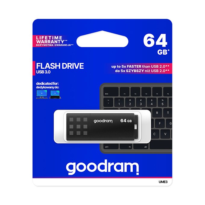 Goodram USB flash disk, USB 3.0, 64GB, UME3, czarny, UME3-0640K0R11, USB A, z osłoną