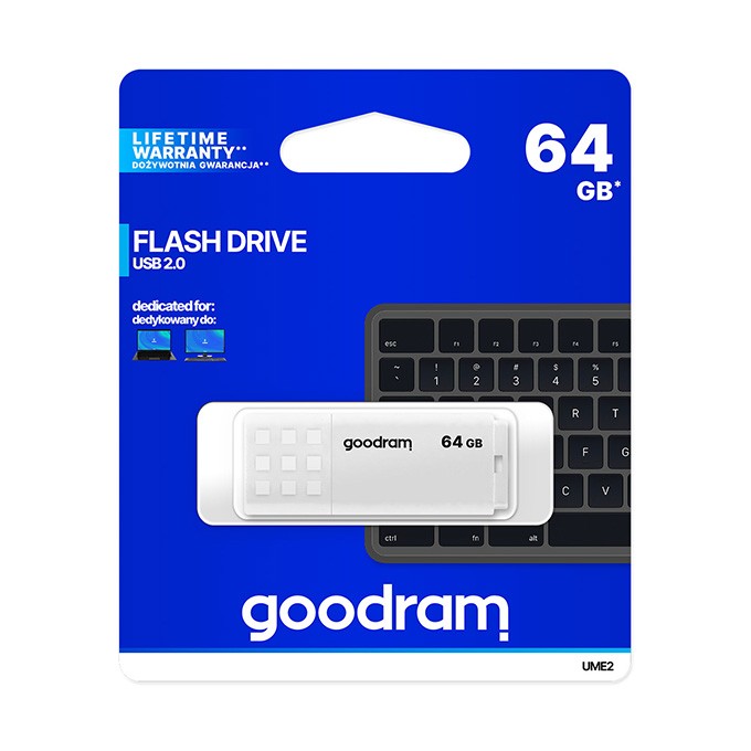 Goodram USB flash disk, USB 2.0, 64GB, UME2, biały, UME2-0640W0R11, USB A, z osłoną