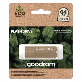 Goodram USB flash disk, USB 3.0, 64GB, UME3 ECO FRIENDLY, brązowy, UME3-0640EFR11, USB A, z osłoną