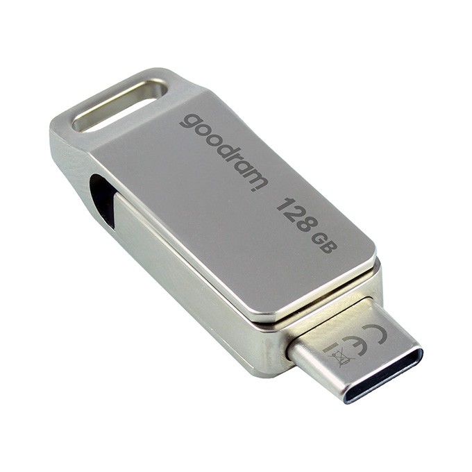Goodram USB flash disk, USB 3.0, 128GB, ODA3, srebrny, ODA3-1280S0R11, USB A / USB C, z obrotową osłoną